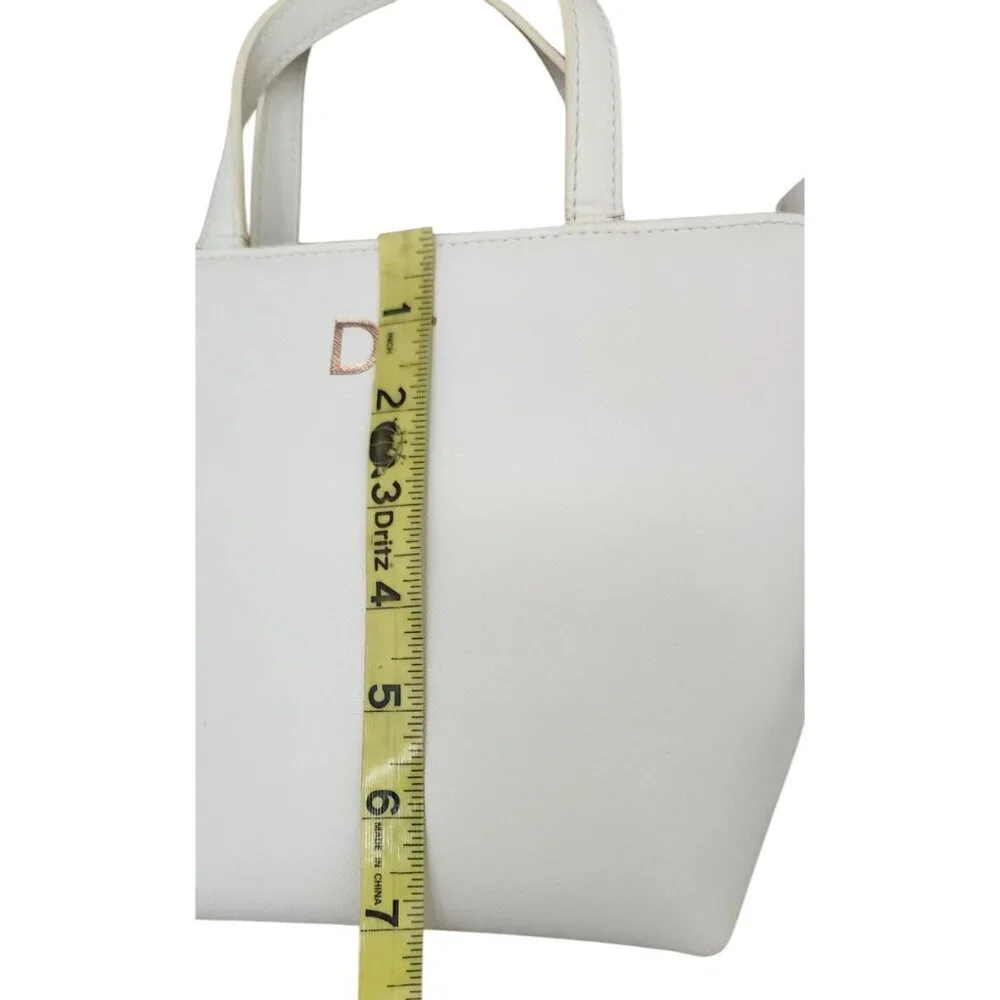 TDE White Structured Leather Tote Bag DT Logo Gold Hardware Crossbody Strap - Picture 13 of 16